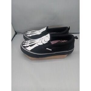BOY'S AIRWALK-SIDEKICK CANVAS FABRIC SKELATON SLIP ON BLACK ATHLETIC Shoes‎ Sz 5
